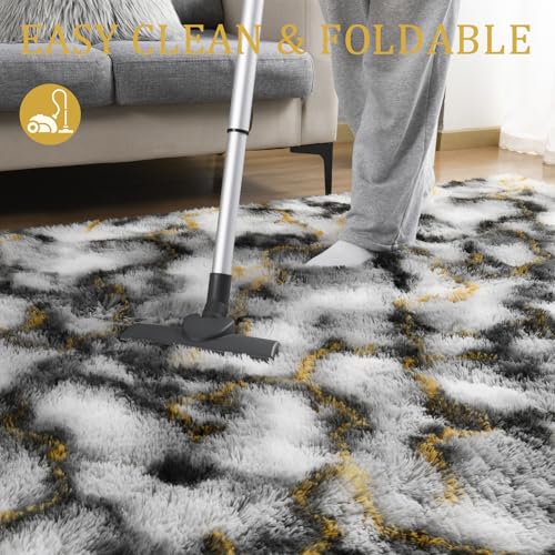 8x10 Area Rugs Fluffy Living Room Carpet for Kids Bedroom (Grey-gold / 8' x 10' (Rectangular))
