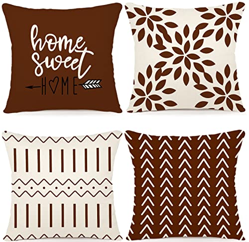 Pillow Covers 18x18 Set of 4 (Coffee / 18" x 18" (Pack of 4))
