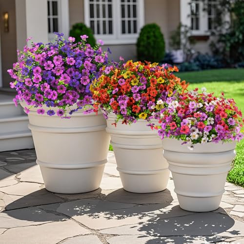 Artificial Flowers for Outdoor Faux Plants Fake Flowers Spring Decor (Purple White Rose Red / 12 PCS)