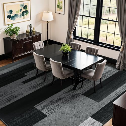 8x10 Washable Area Rugs for Living Room & Bedroom (Black-gray / 8' x 10' (Rectangular))