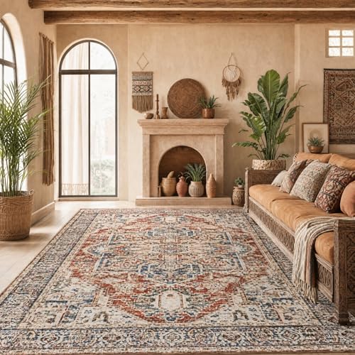 Amada 5x7 Washable Area Rug for Living Room (5' x 7' (Rectangular) / Red)