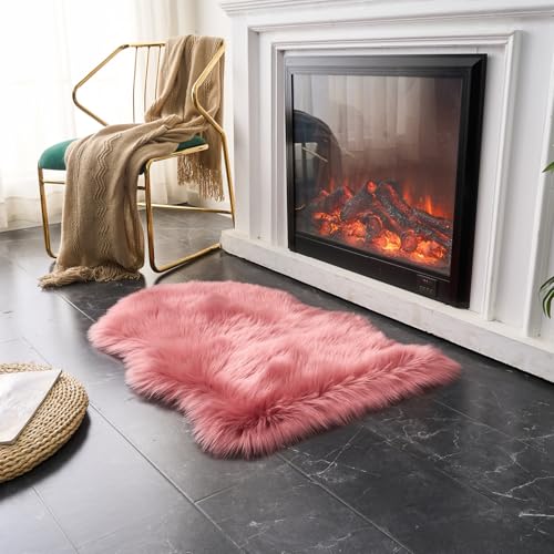 Ultra Soft Fluffy Shaggy Area Rug Faux Fur Rug Chair Cover Seat Pad Fuzzy Area Rug for Bedroom Floor Sofa Living Room (Blushpink / 2' x 3' (Sheepskin))
