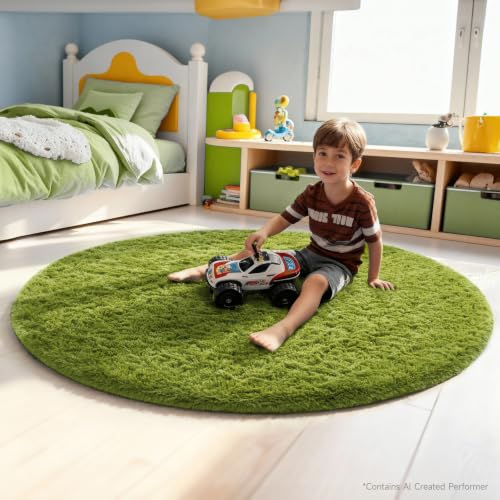 Round Rug 5Ft Green Circle Area Rug (7- Green / 5' (Round))