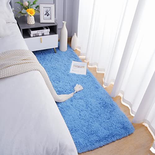 Soft Runner Rug for Bedroom Living Room Plush Fluffy Rugs 2x6 (Cobalt Blue / 2' x 6' (Runner))