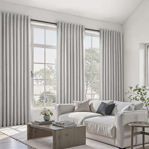 Extra Wide Total Blackout 96 Inch Curtains 70 Inches Wide for Living Room 2 Panels Modern Linen Blackout Curtain for Large Window Treatment Privacy Thermal Drapes Rod Pocket Pleated 72"W x 96"L Grey (Grey Beige / 70"W x 96"L (Pack of 2))