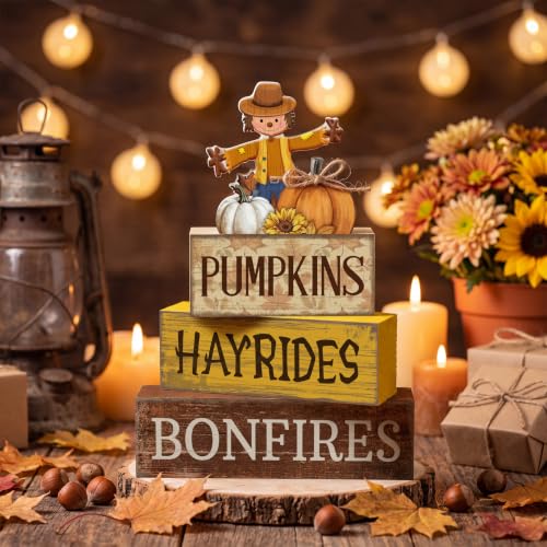 4 Pcs Fall Scarecrow Table Decoration for Home Wooden Stack Decor (Scarecrow)