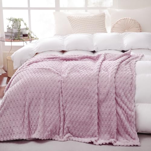 Light Purple Throw Blanket 60"×80" Fuzzy 3D Jacquard Decorative (Light Purple / 60"×80”)