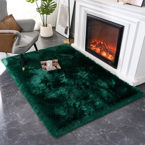 Ultra Soft Fluffy Shaggy Area Rug Faux Fur Rug Chair Cover Seat Pad Fuzzy Area Rug for Bedroom Floor Sofa Living Room (Darkgreen / 4' x 6' (Rectangular))