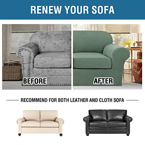 3 Piece Stretch Sofa Covers for 2 Cushion Sofa Couch Covers for Living Room Sofa Slipcovers (Medium-XL / Loden Frost)