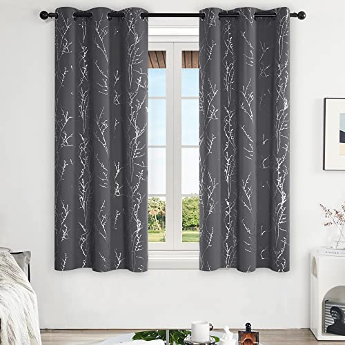 Living Room Curtains 63 Inches Long (Dark Grey/Tree Branch / 42"W x 63"L (Pack of 2))