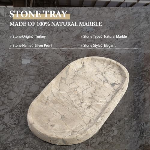 Natural Silver Pearl Marble Decorative Tray (Silver Pearl / 10" x 5" x 0.7")