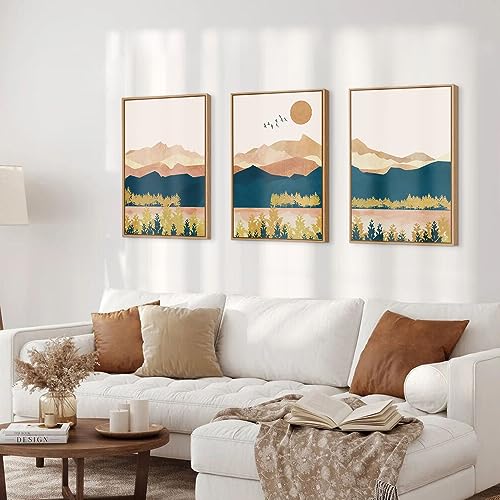 HPINUB Mountain Framed Canvas Wall Art Set (Abstract Nature Wall Art / 24"L x 36"W)