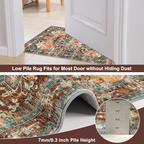 Washable Runner Rug (2' x 5' / Rust/Dull Teal)