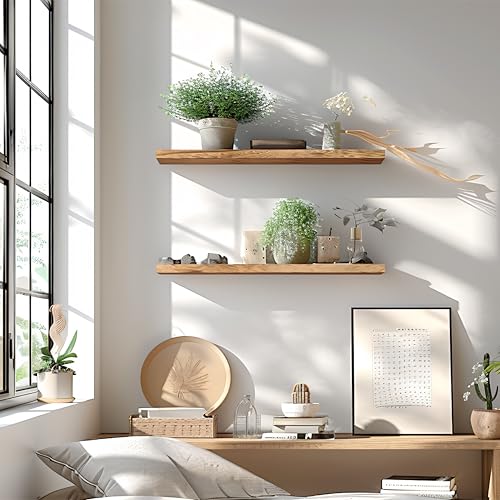 24 Inch Floating Shelves for Wall Rustic Light Wood Wall Shelves for Bedroom Set of 4 (24 inch / Rustic Light)