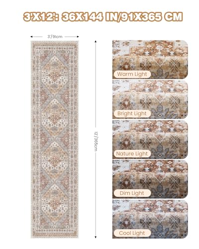 3x12 Long Runner Rugs for Hallway Vintage Washable Rug (Orange / 3' x 12' (Runner))
