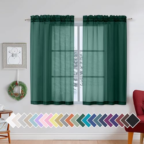 Hunter Green Sheer Curtain Drapes 45 Inch Length 2 Panels for Living Room (42"W x 45"L (Pack of 2) / Hunter Green)