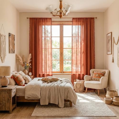 Bohemian Macrame Curtains 84 Inches Long for Living Room (Z-terracotta / 50"W x 84"L (Pack of 2))