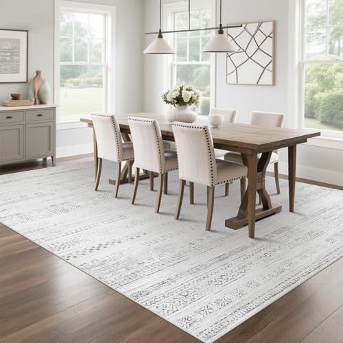8x10 Washable Area Rugs for Living Room (8' x 10' (Rectangular) / Moroccan-gray-white)