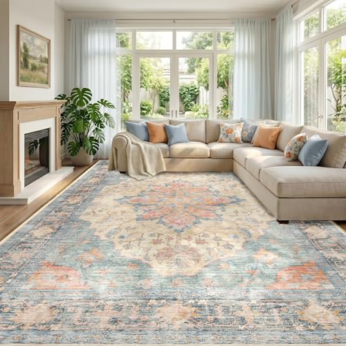 Washable Area Rug (Blue/Orange/Red / 9' x 12' (Rectangular))