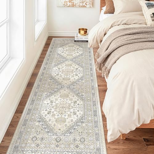 2'6 x 8' Runner Rug Non Slip (Beige/Grey / 2'6" x 8' (Runner))