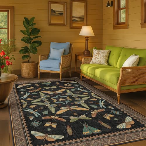 5x8 Black Rug for Bedroom (5' x 8' (Rectangular) / Black / Multi)