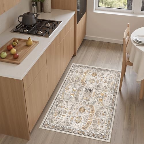 Washable Area Rug 2x3 Small Entryway Rugs Non (Brown/Gold / 2' x 3' (Rectangular))