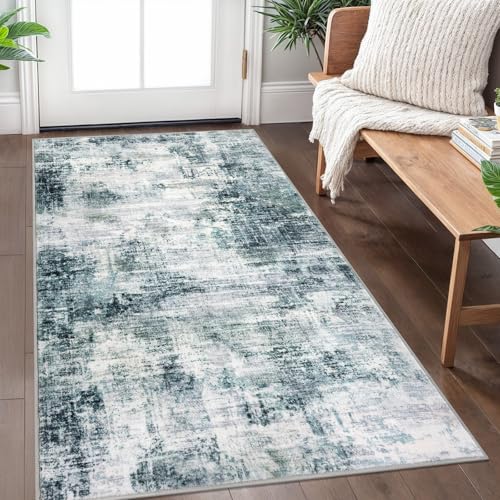 Abstract Area Rug 3x5 Ft Washable Rugs for Entryway Indoor (Sage/Grey/White / 3' x 5' (Rectangular))