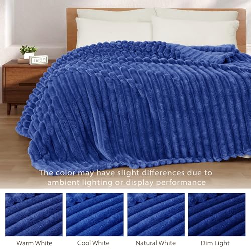 Striped Twin Size Fleece Blanket for Bed (Cobalt Blue / Twin ( 60x80 IN ))