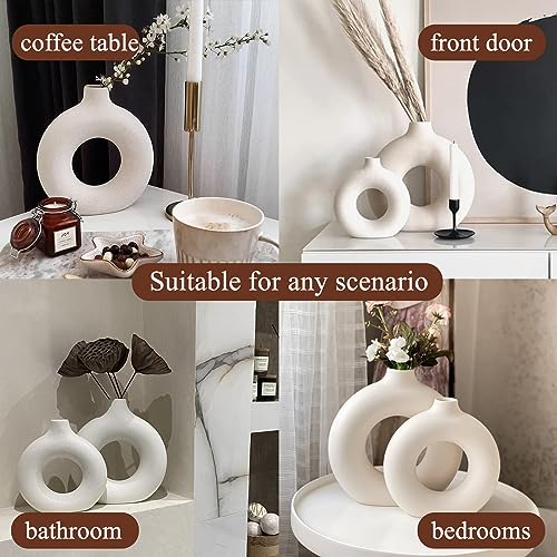 White Ceramic Donut Vase Set of 2 (White / Donut Set of 2)