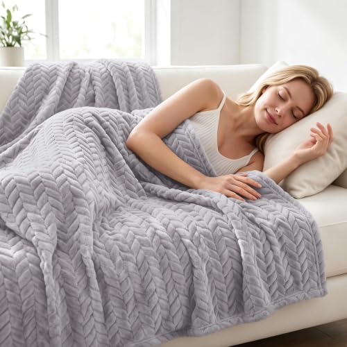 Fleece Throw Blanket for Couch Sofa (Light Grey / Throw ( 50x70 IN ))