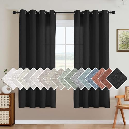 Living Room Linen Curtains Home Decorative Nickel Grommet Curtains Privacy Added Energy Saving Light Filtering Window Treatments Panels for Bedroom (52"W x 72"L (Pack of 2) / Heather Black)