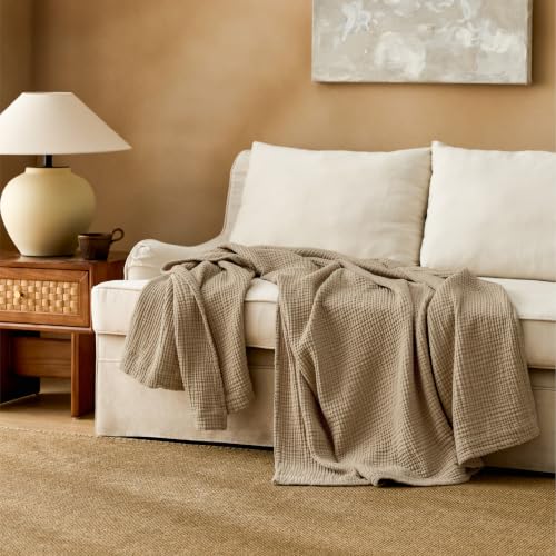 100% Cotton Muslin Blankets for Adults (06 - Light Brown / Throw XL (50" X 70"))