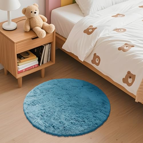 Slate Blue Round Rugs for Bedroom (2 Ft Round / Slate Blue)