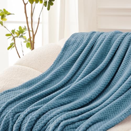 Soft Waffle Fleece Bed Blanket Queen Size (Slate Blue / 90x90 in)
