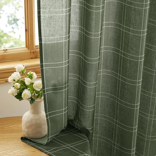 Rustic Grid Pattern for Farmhouse (52"W x 96"L (Pack of 2) / Grid Pattern | Olive Green)