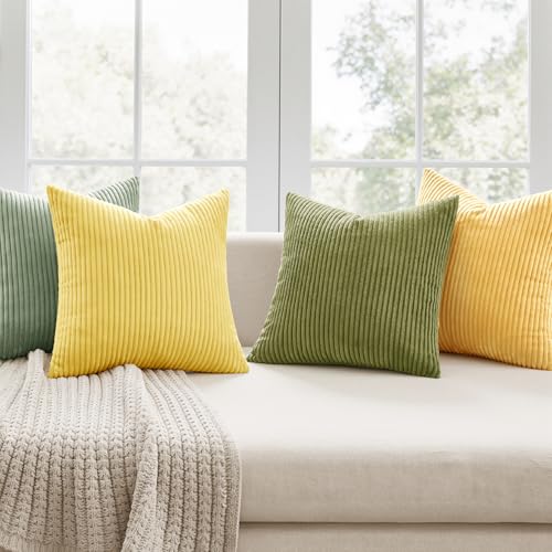 Soft Corduroy Decorative Throw Pillow Covers Yellow Green 18x18 (18" x 18" (Pack of 4) / Orange Yellow)