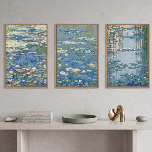 Large Claude Monet Style Framed Canvas Wall Art (Lilies Ponds Wall Art / 16"L x 24"W)