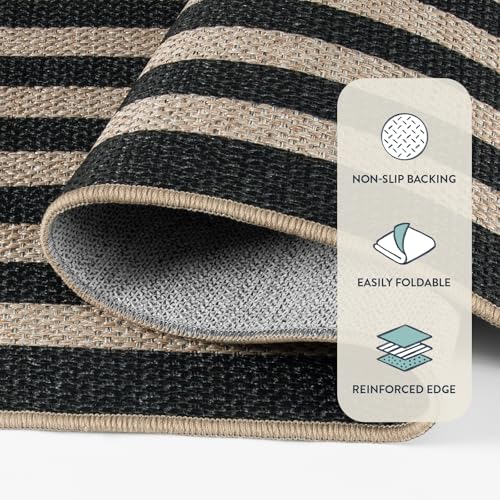 Modern Geometric Easy Jute Outdoor Rug (5' x 7' (Rectangular) / Black/Nature Border)