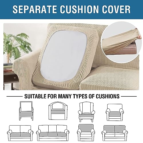 4 Piece Stretch Sofa Covers for 3 Cushion Couch Covers Furniture Slipcovers for Living Room (X-Large / Natural)
