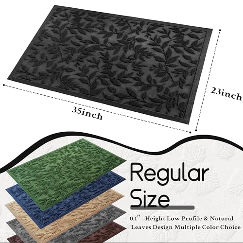 Black Leaves Outdoor Indoor Entrance Doormats (Leaves-black / 1'11" x 2'11" (Rectangular))