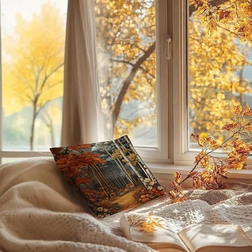 Rustic William Morris Inspired Autumn Forest Decor Throw Pillow Covers 18x18 (Forest-orange -11 / 18" x 18" (Pack of 1))