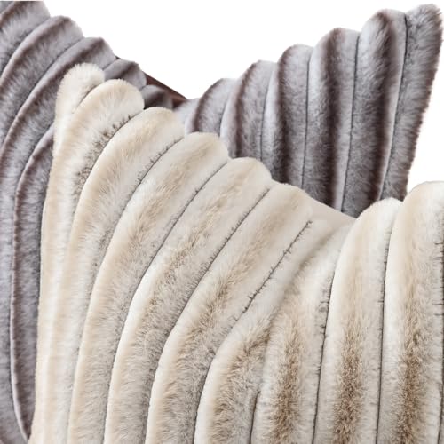Fall Faux Fur Throw Pillow Covers 20x20 Set of 2 Brown White (Brown White / 20" x 20" (Pack of 2))