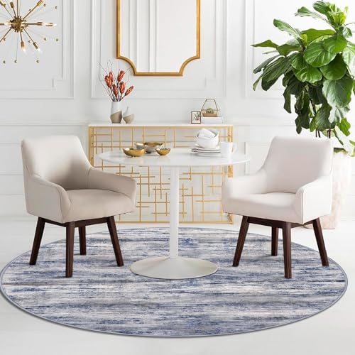 Modern Abstract Round Washable Rug 5Ft (Blue-grey / 5' (Round))