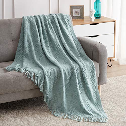 Aqua Throw Blanket 50x60 Inch Boho Knitted Soft Throw Sofa Blanket (Aqua / 50"x60")