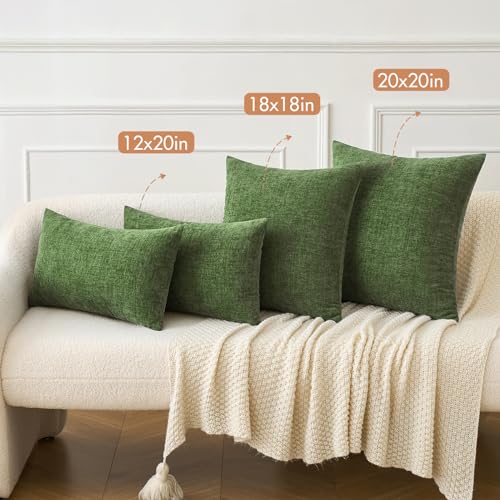 Soft Chenille Lumbar Throw Pillow Covers Moss Green 12x20 Pack of 2 (20" x 12" (Pack of 2) / Moss Green)