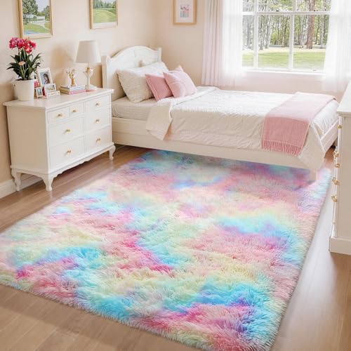 Rainbow Rug for Bedroom Girls (Rainbow / 4' x 6' (Rectangular))