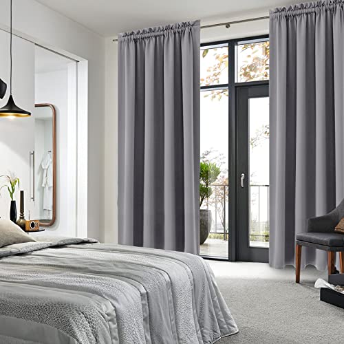 Wide Blackout Curtains for Bedroom Living Room 60 x 84 Inch Long Grey (Grey / 60"W x 84"L (Pack of 2))