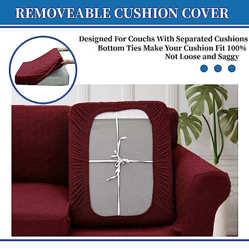 3 Piece Stretch Sofa Cover (71"-91"(2 Cushions) / Wine Red)