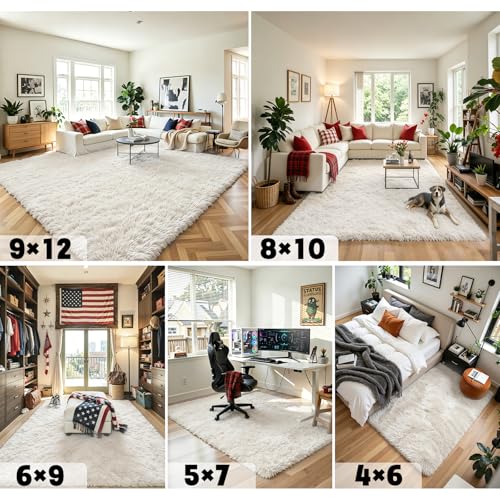 5x8 Cream Shag Area Rug for Living Room (Cream / 5' x 8' (Rectangular))