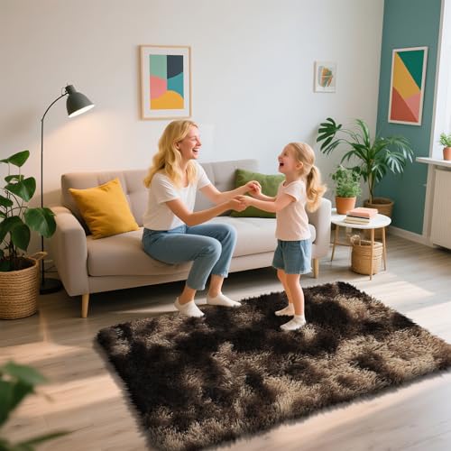 Shag Area Rug for Bedroom 3x5 (Mottling Coffee / 3' x 5' (Rectangular))